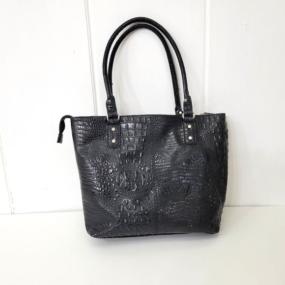 Marc Fisher Black Faux Croc Embossed Purse/Tote - Picture 2 of 7